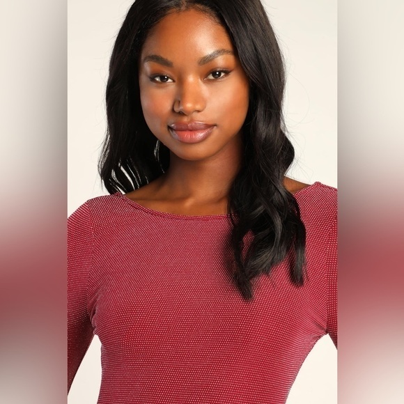 Lulus Gift of Love Red and Silver Backless Long Sleeve Bodycon Dress - Picture 4 of 16
